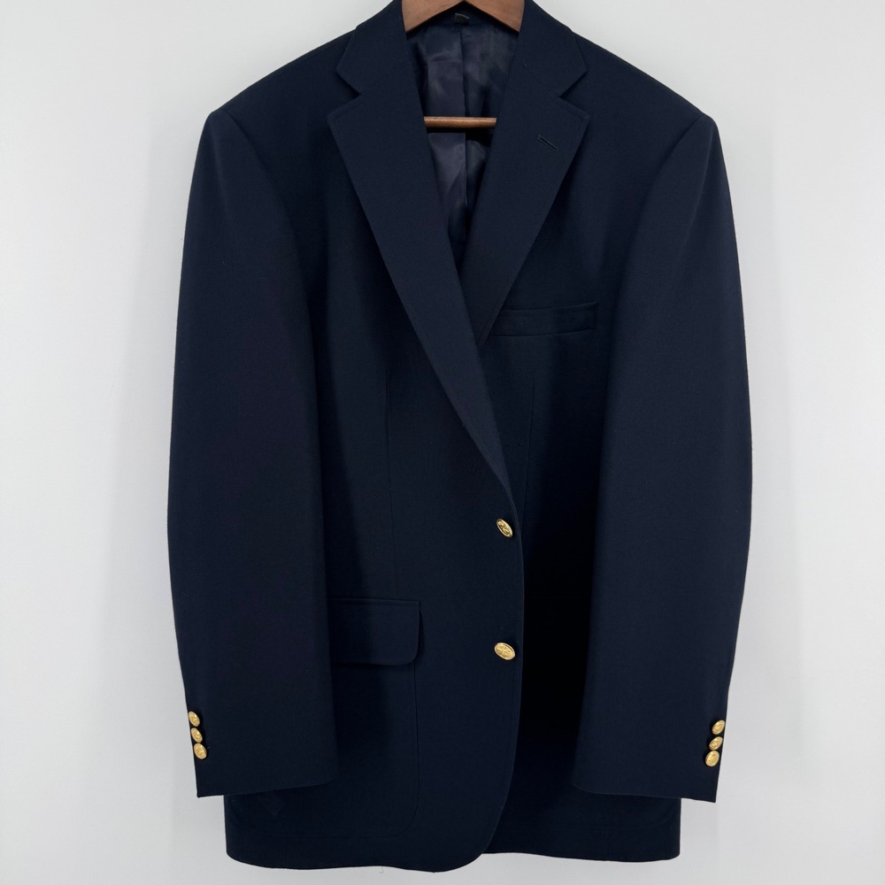 Vintage Orvis Blazer Mens 40R Navy Blue Wool Fish Patch Gold Button USA 3/2 Roll